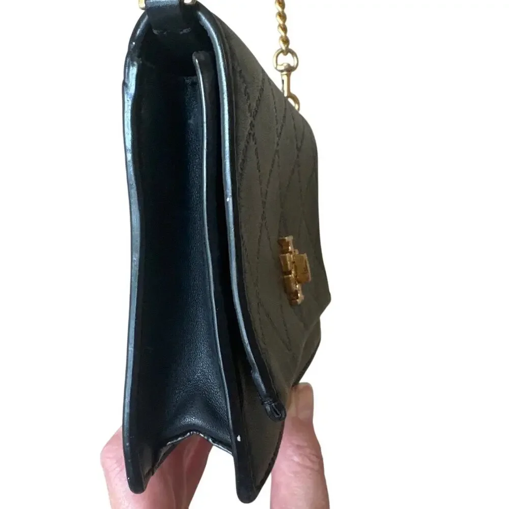 Tory Burch Georgia Quilted Turn Lock Mini Crossbody WOC Black‎